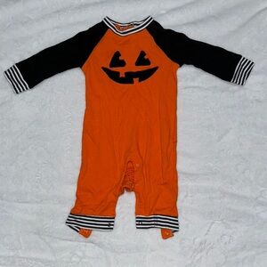 Festive Orange and Black Bodysuit with Pumpkin Design
